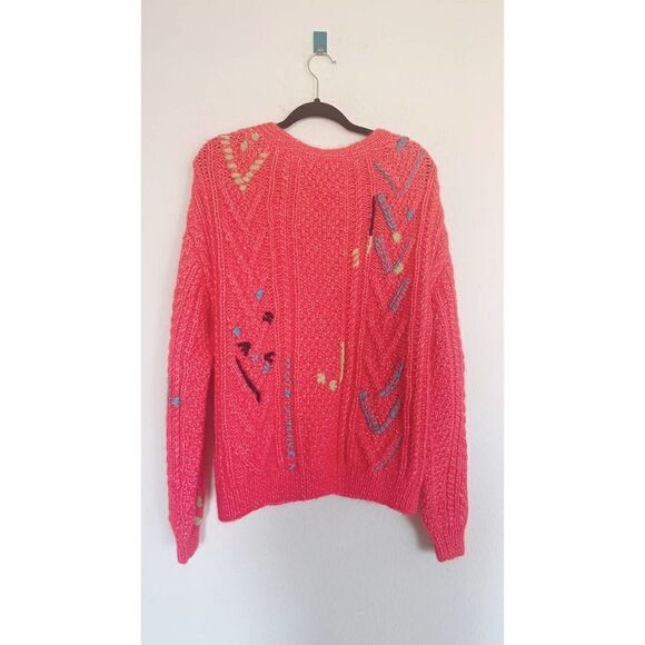 Lingua Franca - Embroidered Cable-knit Alpaca  Wool-blend Cardigan Coral Large - Picture 10 of 10